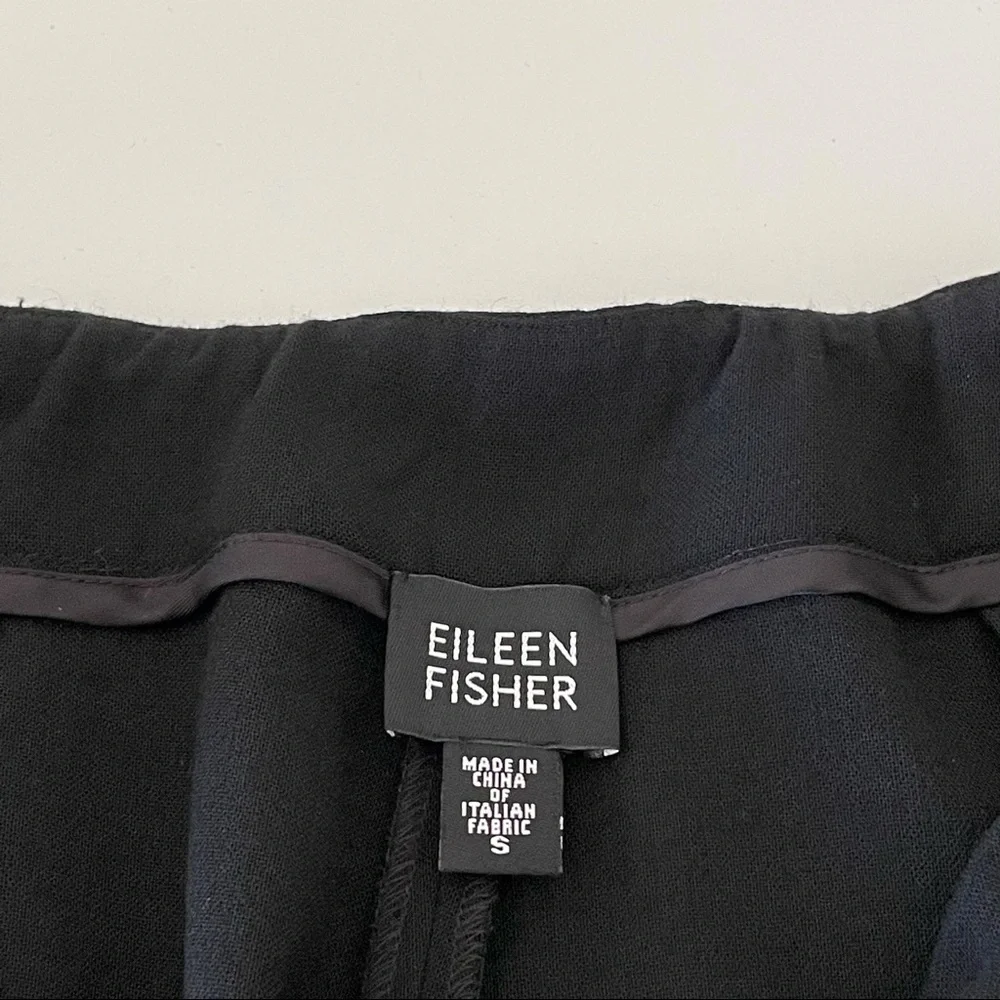 Eileen Fisher Wool Blend Relaxed Straight High Rise Pant Black Small
